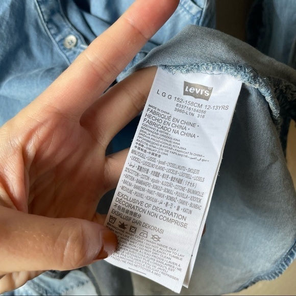 Girls Levi’s Blue Chambray Long Sleeve Button Down Dress - Picture 8 of 8